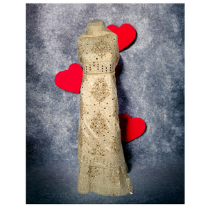 Collection de luxe 2.5 + 2.5 mètres ensemble or lourd multi-stroned perlé fleur travail soie George robe respirant pour l'été printemps - Product Image 1