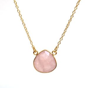 Quartz Rose fait à la main 14mm coeur forme lunette collier en plaqué or réglage octobre pierre de naissance mariage bijoux cadeau - Product Image 1