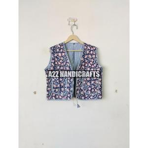 Veste matelassée en coton Vintage Boho pour femmes, veste col en v pour femmes, Kimono ouvert à l'avant, gilet court à rayures - Product Image 4