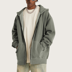 เสื้อฮู้ดขนแกะแบบรูดซิปซิปแบบเต็มตัวมีฮู้ดน้ำหนักมากวินเทจโลโก้ที่กำหนดเอง - Product Image 1