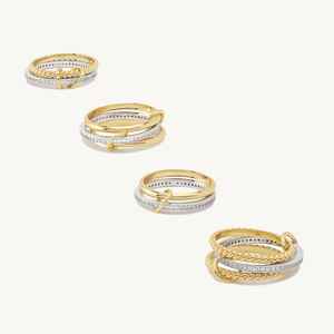 18K <b>Gold</b> Plated 925 Sterling Silver Unisex Eternity <b>Ring</b> Set Fashionable Multi-Link White Topaz Gemstone Bezel Setting Statement - Product Image 4