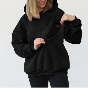 Dolor Color negro Buena calidad Lactancia Madre Bebé Sudaderas con capucha Sudaderas Fibra Algodón Rhinestone Niñas Transpirable Capucha gruesa - Product Image 1