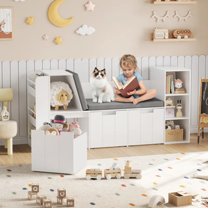 Lineage Corporation Ducote 61,5 ''W Librería de madera moderna Cojín suave Rincón de lectura 3 cajones Estante de exhibición Sala de estar segura - Product Image 6