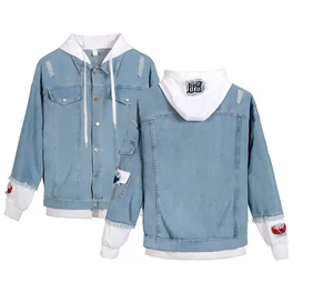 Sudadera con capucha de vaqueros a la moda con logotipo personalizado, chaqueta de hombre estampada en stock al por mayor, chaqueta de mujer con estampado de dibujos animados, sudadera de vaqueros de fábrica - Product Image 2