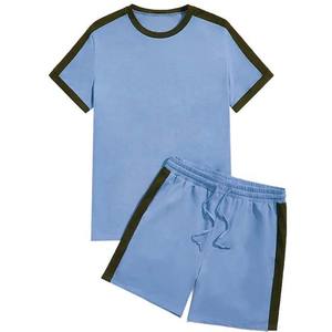 Precio al por mayor Color Sólido Transpirable Cuello redondo Rayas Camisetas y pantalones cortos Conjuntos Ropa de hombre Algodón Dos piezas Hombres Conjunto Doble - Product Image 4