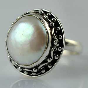 925 Sterling <b>Silver</b> Coin Pearl <b>Ring</b> Handmade Boho <b>Statement</b> Promise for Women Freshwater June Birthstone Jewelry - Product Image 2