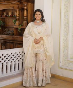 Casual <b>Long</b> Style 3 Piece Dupatta Clothing Modest <b>Dress</b> <b>Long</b> women wear top Sharara with dupatta festive wear - Product Image 6