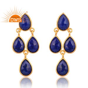 Pendiente colgante de piedras preciosas de lapislázuli Natural chapado en oro de 18 quilates de latón de diseño increíble para mujer proveedor de joyería personalizada - Product Image 1