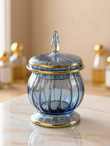 Glass Dates Bowl Lid Hand Blown Egyptian Ribbed Gold Rim Crystal Finial Ramadan Hospitality Serving Eid Gift Eco-Friendly Heat - Product Image 3
