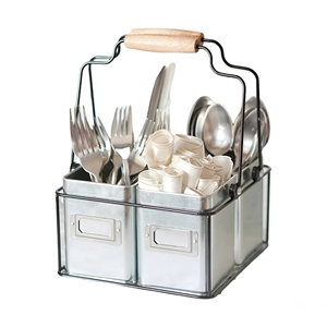 Galvanized Metal 4-Compartment Cutlery Holder with Black Stand For Kitchen Restaurant Hotel - Product Image 5