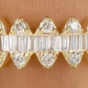 Baguette forme ronde Moissanite bague en diamant belle bague de fiançailles en or jaune 14 carats bague de mariage - Product Image 3