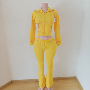 <b>Women's</b> Custom Logo Hoodie Jogger Flare Pant Set Solid Outfits for Workout Fitness Drop Shoulder 2-Piece <b>Leggings</b> Short <b>Leggings</b> - Product Image 3