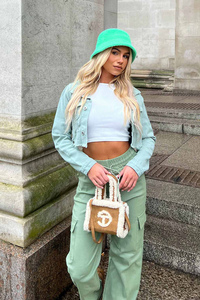 High Quality Factory Price Latest Mint Green Premium Cropped Denim Jacket Long Sleeve Designed For Women For All Seasons Comfort - Product Image 5
