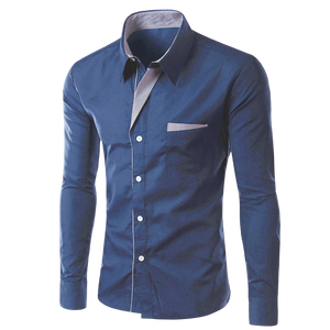 เสื้อเชิ้ตผู้ชายสีฟ้าอ่อนทรงเข้ารูปแขนยาวติดกระดุมลงแบบทางการธุรกิจลำลองสำหรับงานแต่งงานปาร์ตี้คลาสสิกมีสไตล์ - Product Image 3