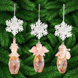 ของตกแต่งบ้านแบบแขวนสำหรับคริสต์มาสและปีใหม่ ขายส่ง ตุ๊กตาหิมะอะคริลิคใสสีทอง รูปนางฟ้า หัวซานต้า พร้อมดาวประดับ - Product Image 6