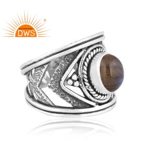 Hot Selling Oxidized Sterling Silver Natural Labradorite Gemstone <b>Split</b> Band <b>Ring</b> Custom Jewelry Manufacturer - Product Image 2
