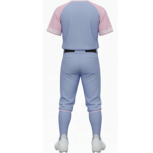Uniforme de Béisbol Raglán Azul Claro y Rosa con Logotipo Personalizado, Jersey Deportivo Sólido con Pantalones Deportivos - Product Image 3