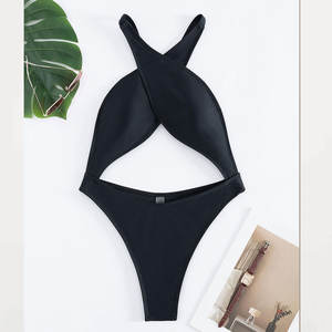 Maillot de bain une pièce pour femmes, monokini, coupe haute, logo sur le devant, matière légère à séchage rapide pour la natation en mer et en piscine - Product Image 4