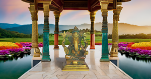 Estatua de Ganesha de latón hecha a mano de estilo moderno sentada en el trono, escultura religiosa hindú para decoración del templo Pooja - Product Image 3
