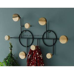 Crochet mural de Style traditionnel décoratif fer métal finition Antique crochet mural décoration murale 8 crochets en bois - Product Image 1