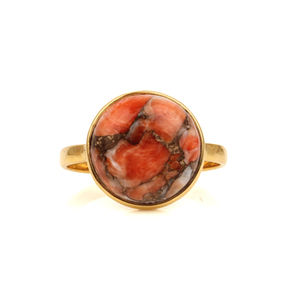 Bague en argent sterling véritable 925 plaqué or 18 carats pour bijoux fins Mohave Spiny Oyster Copper Turquoise Gemstone 12mm Bezel Setting Ring - Product Image 5