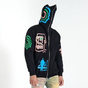 Sudaderas con capucha con cremallera y logotipo personalizado de cara completa de alta calidad poliéster impermeable largo y de punto para hombres temporada de invierno OEM MOQs bajos - Product Image 2