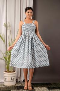 Indien main bloc imprimé fleuri coton robe d'été pour les femmes Boho sans manches naturel Midi personnalisé ODM approvisionnement vente - Product Image 4