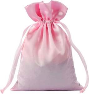 Bolsas de Regalo de Satén Rosa de 15*20cm con Cordón, Bolsitas para Joyería, Recuerdos de Boda, Baby Shower, Bolsas de Seda con Patrón de Letras - Product Image 1