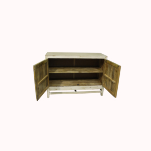 Gabinete de madera maciza de mango de 2 puertas vintage, diseño tallado, acabado desgastado blanco, MDF trasero, ahorro de espacio, muebles para el hogar, sala de estar - Product Image 4