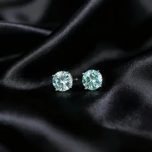 1ct Blue-<b>Green</b> Moissanite Women's Stud <b>Earring</b> Tishya Diamond 925 Silver Gold Rose Gold Plated 2gm Parties Weddings Gifts - Product Image 3