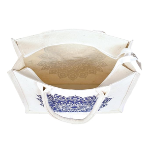 Bolsa de compras de arpillera de yute teñida impresa personalizada con asa de cinta de algodón bolsa de mensajero ecológica para mujer - Product Image 3