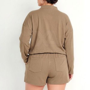 Ensemble d'été à col montant et short pour femme, tenue deux pièces en coton léger pour un style décontracté au quotidien - Product Image 2