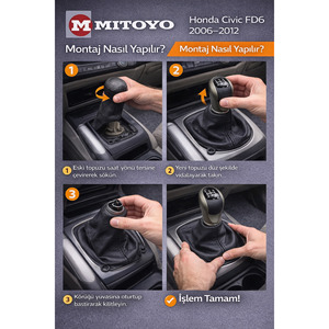 Pomo de Palanca de Cambios de Cuero y Funda de Aluminio para Honda Civic FD6 2006-2012, Transmisión Manual de 5 Velocidades - Product Image 2