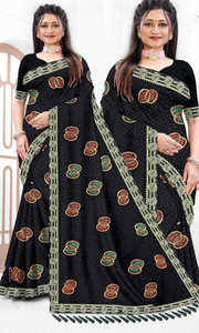 ส่าหรีผ้าชีฟองออร์แกนซ่าผ้าโปร่งบางที่ผ่านการตัดเย็บอย่างประณีตและขอบหยักสำหรับผู้ซื้อจากต่างประเทศ - Product Image 3