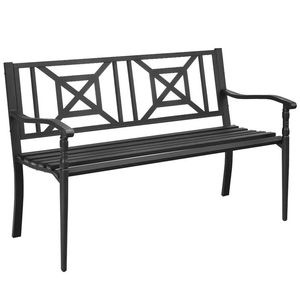 Banc de jardin renforcé moderne avec long dossier en fonte Détails décoratifs en lattes de bois pour espaces extérieurs Parcs Écoles - Product Image 5