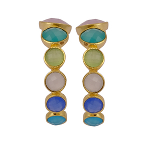 Nuevo diseño Latón chapado en oro fucsia citrino Esmeralda piedras preciosas aro pendientes declaración joyería regalo - Product Image 5