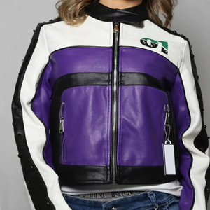 เสื้อแจ็คเก็ตมอเตอร์ไซค์สำหรับผู้หญิงคุณภาพสูง ผลิตตามสั่ง ทำจากหนังแท้ คอตั้ง บุด้วยผ้าฝ้าย พร้อมปักลาย - Product Image 4