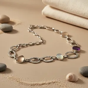 Women's 925 Silver Gemstone Chain <b>Necklace</b> Fashion Jewelry with Dazzling Stones - Product Image 1