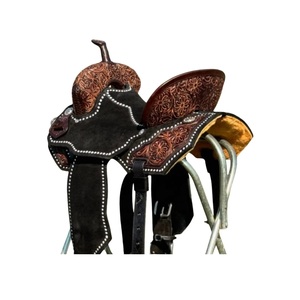 Vente chaude Designer Western selle sans arbre couleur noire DD cuir Floral usiné cuir Patch rembourré siège équitation Tack - Product Image 2