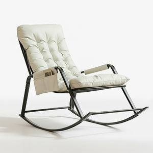 Confort en bois massif pliable chaise berçante intérieur extérieur Design ergonomique Polyester tissu poche latérale cadre en métal salon - Product Image 1