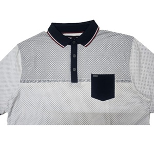 Chemise décontractée pour homme en coton tricoté 200g, unie, à manches courtes, imprimé géométrique, avec poche, respirante, coupe classique - Product Image 3