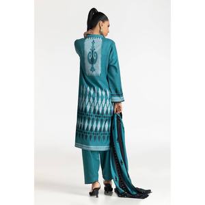 ชุดสูทผู้หญิง 3 ชิ้น ผ้าซาตินแจ็คการ์ดสีน้ำเงิน ตกแต่งกระดุม ความยาวระดับข้อเท้า ทรงปกติ เหมาะสำหรับใส่ทำงานหรือในช่วงฤดูร้อน - Product Image 2