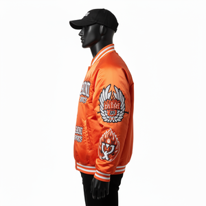 Chaqueta de Satén para Hombre, 140 GSM, Tela Suave y Brillante de Primera Calidad, Color Naranja, Diseño de Paneles Raglán, Logotipo Personalizado Bordado - Product Image 5