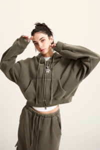 360 grammes polaire fermeture éclair coton fait à capuche femmes mode sweats à capuche fermeture éclair veste couleur unie teint tenue décontracté sweats à capuche courts - Product Image 6