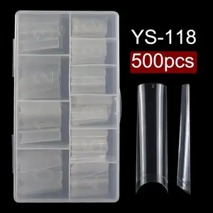 AILLSA ODM OEM 도매 엑스트라 롱 XXL 클리어 스퀘어 관 모양 네일 팁 No C 곡선 모양 젤 X 전체 하프 커버 네일 팁 - Product Image 3