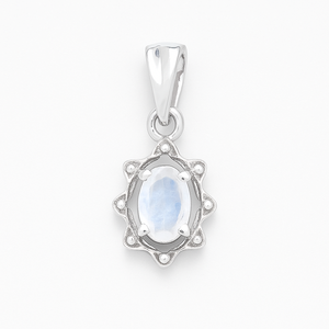 Pendentif ovale minimaliste en argent sterling plaqué rhodium avec pierre de lune arc-en-ciel, collier artisanal en pierres précieuses pour femmes et enfants - Product Image 1
