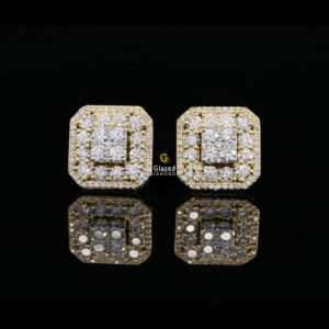 Pendientes de tuerca de moda helados en plata de ley 925 y diamantes cultivados en laboratorio de corte brillante redondo en claridad VVS - Product Image 2