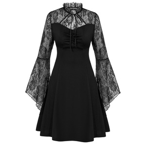 Abito da donna in pizzo rinascimentale Patchwork manica lunga sopra al ginocchio gotico abito da <span class=keywords><strong>Skater</strong></span> da Cocktail Party