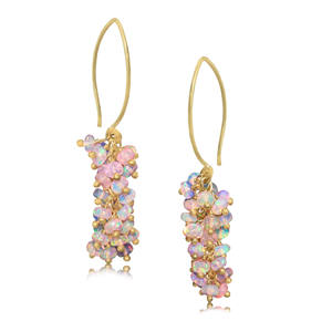 Boucles d'oreilles GOODSTONE JEWELS en argent sterling 925 avec crochets français, grappe de perles et opale rose naturelle, pierre de naissance, pour femme, mariage et soirée - Product Image 1