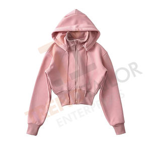 เสื้อครอปฮู้ดดี้คอกลมสำหรับผู้หญิงไซส์ใหญ่ ฤดูใบไม้ร่วง ฤดูหนาว แบบมีซิป สไตล์โอเวอร์ไซส์  สามารถสั่งทำได้ - Product Image 5